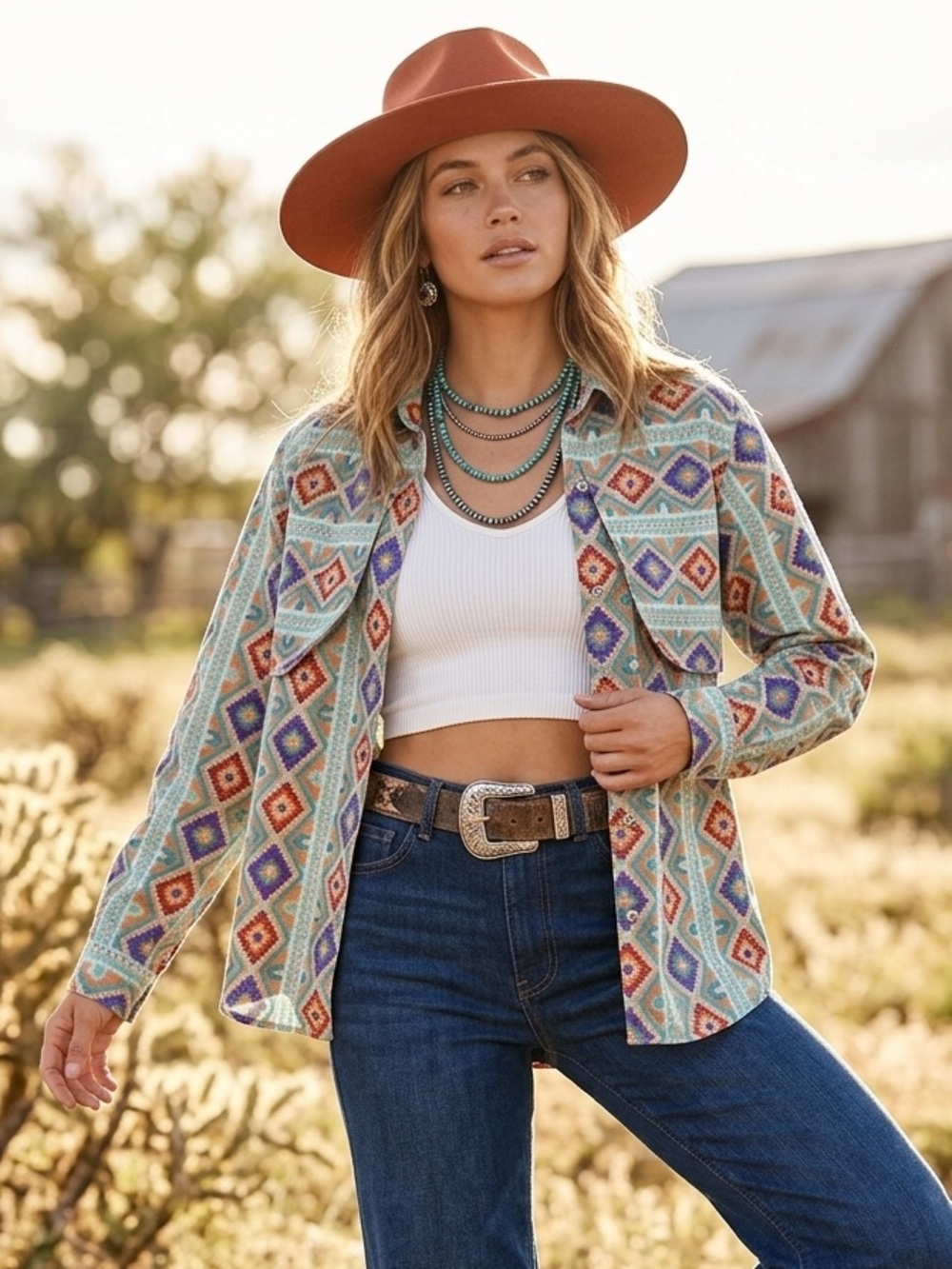 Vintage 90s Southwestern Aztec Shirt Womens M Rodeo Western Wear Concho Button⁠